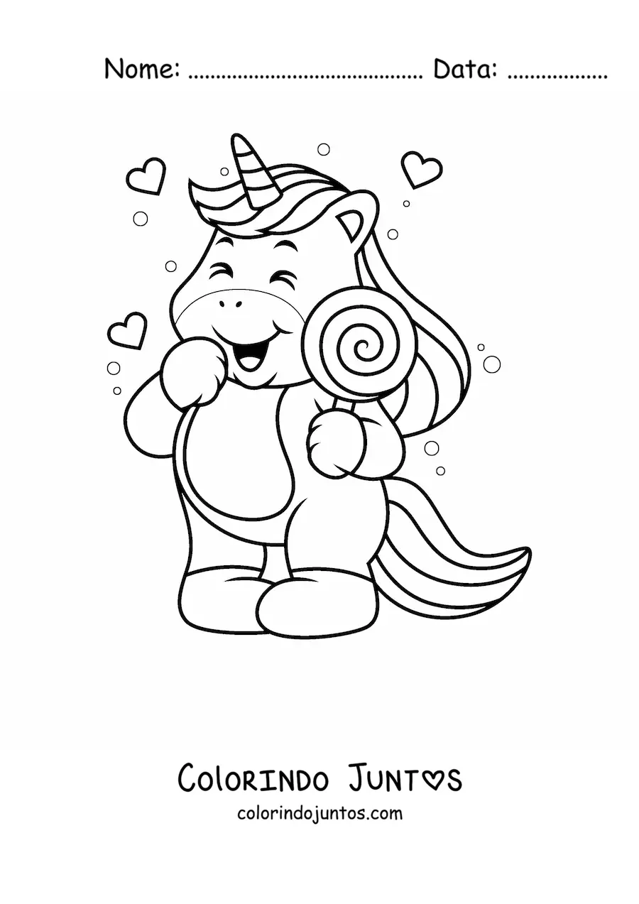 Desenho para colorir de unicórnio com pirulito