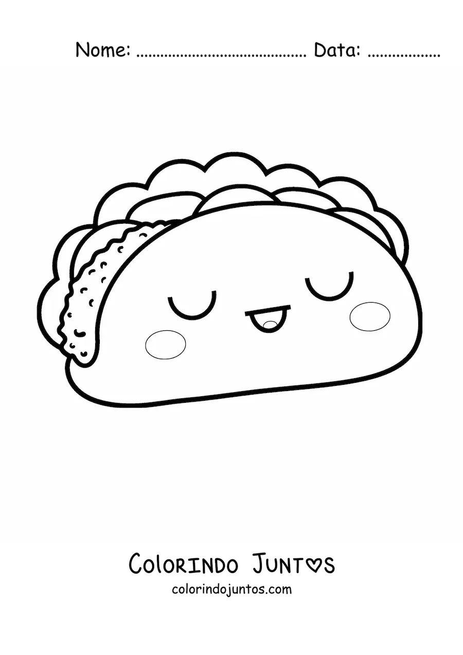 Desenho para colorir de taco kawaii