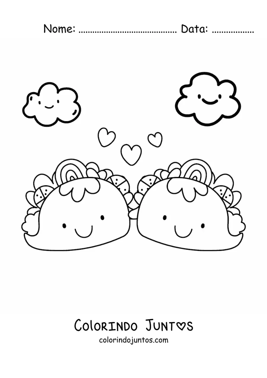 Desenho para colorir de tacos kawaii