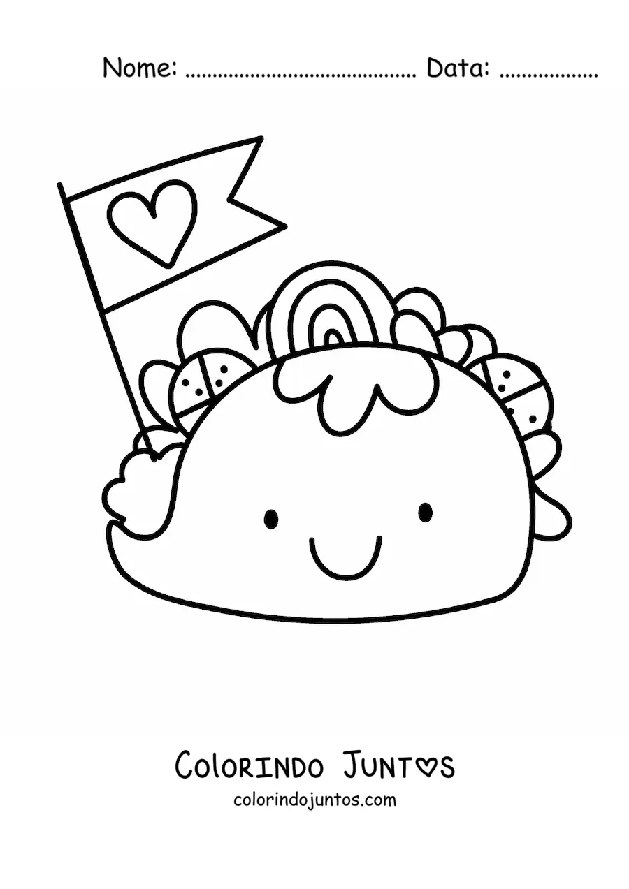 Desenho para colorir de taco kawaii grande com coração