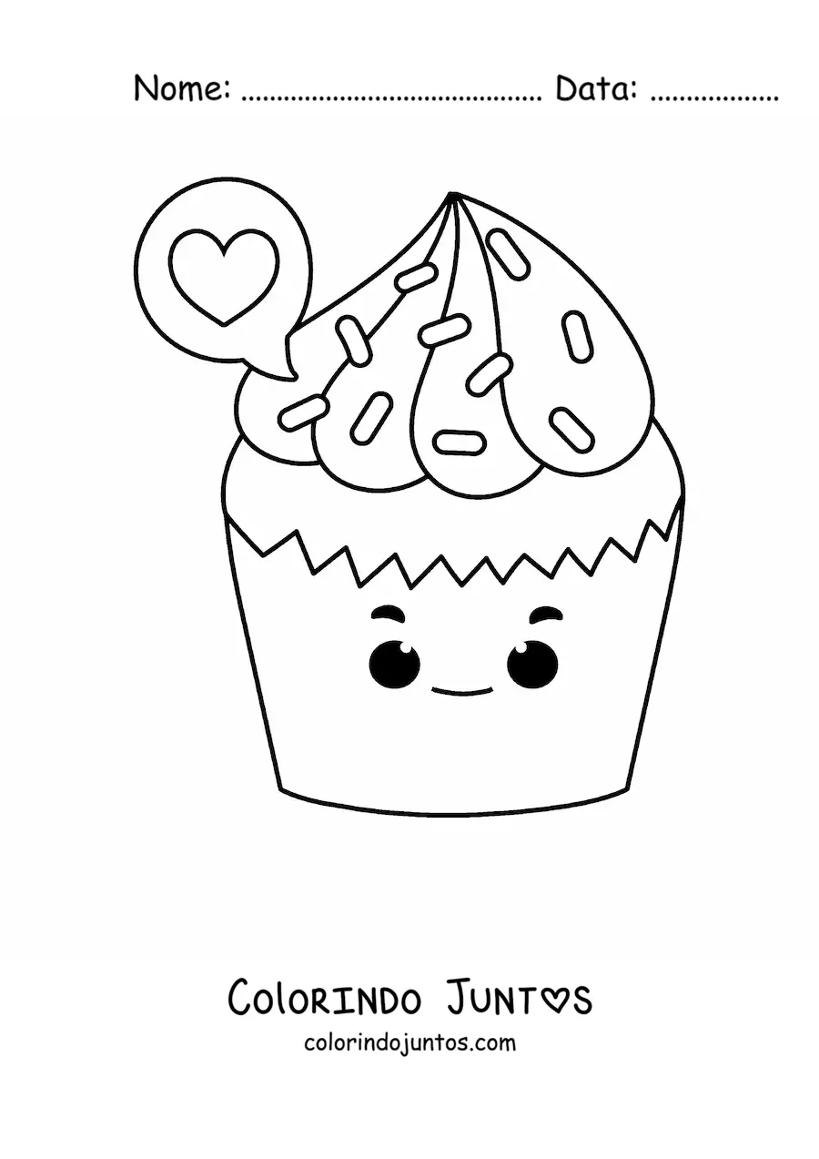 Desenho para colorir de cupcake kawaii
