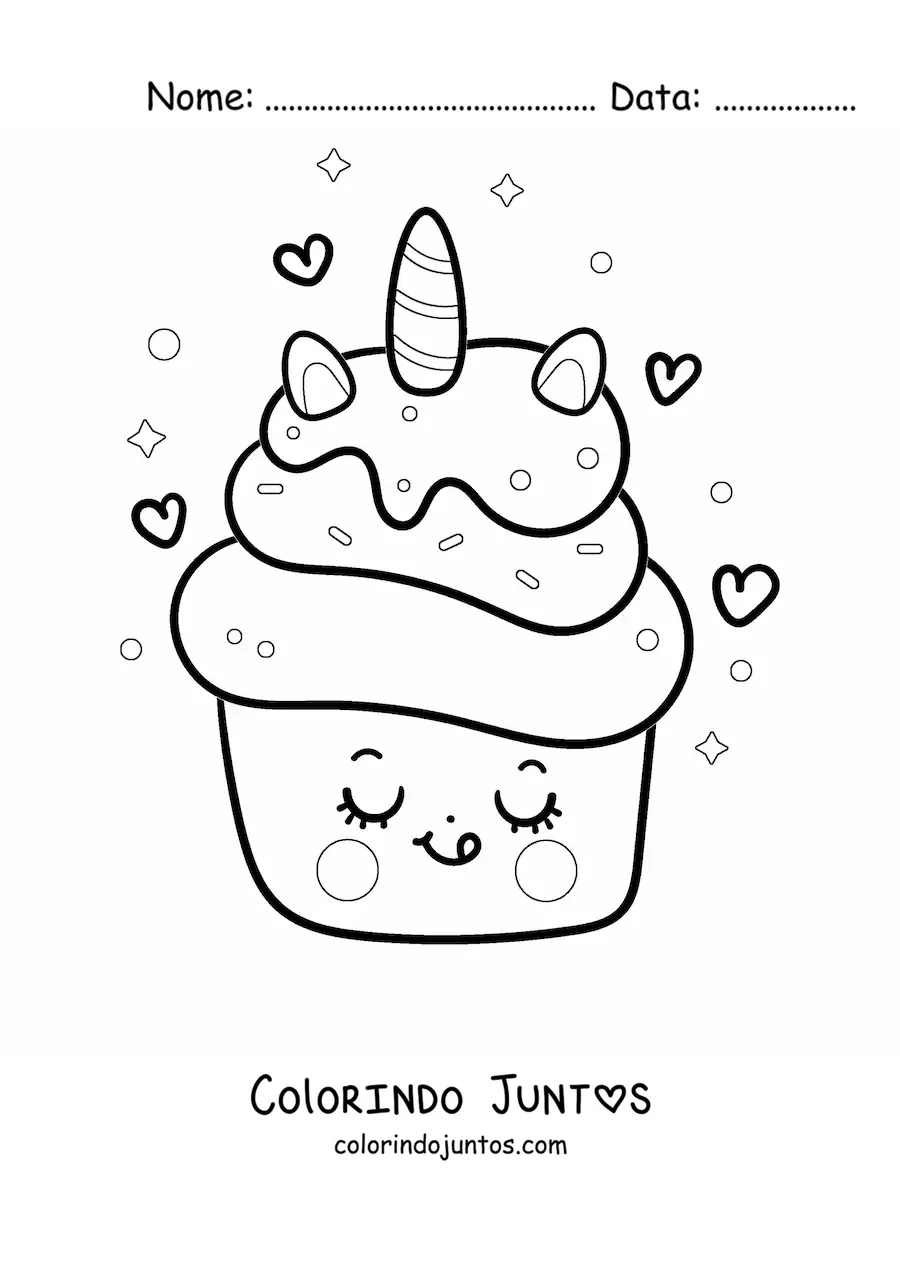 Desenho para colorir de cupcake de unicórnio kawaii