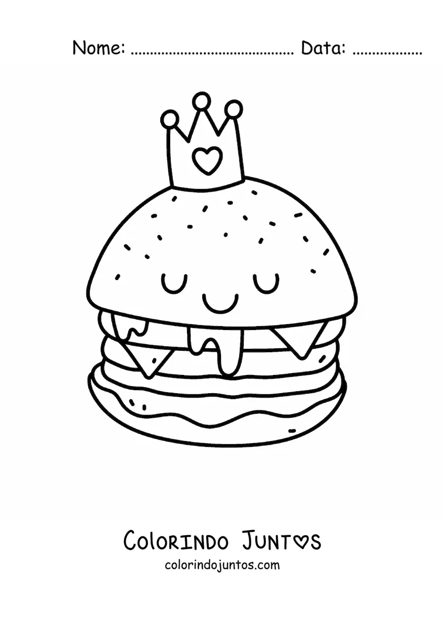 Desenho para colorir de hambúrguer kawaii