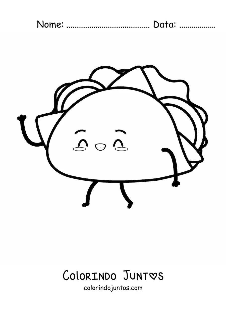 Desenho para colorir de um taco animado caminhando