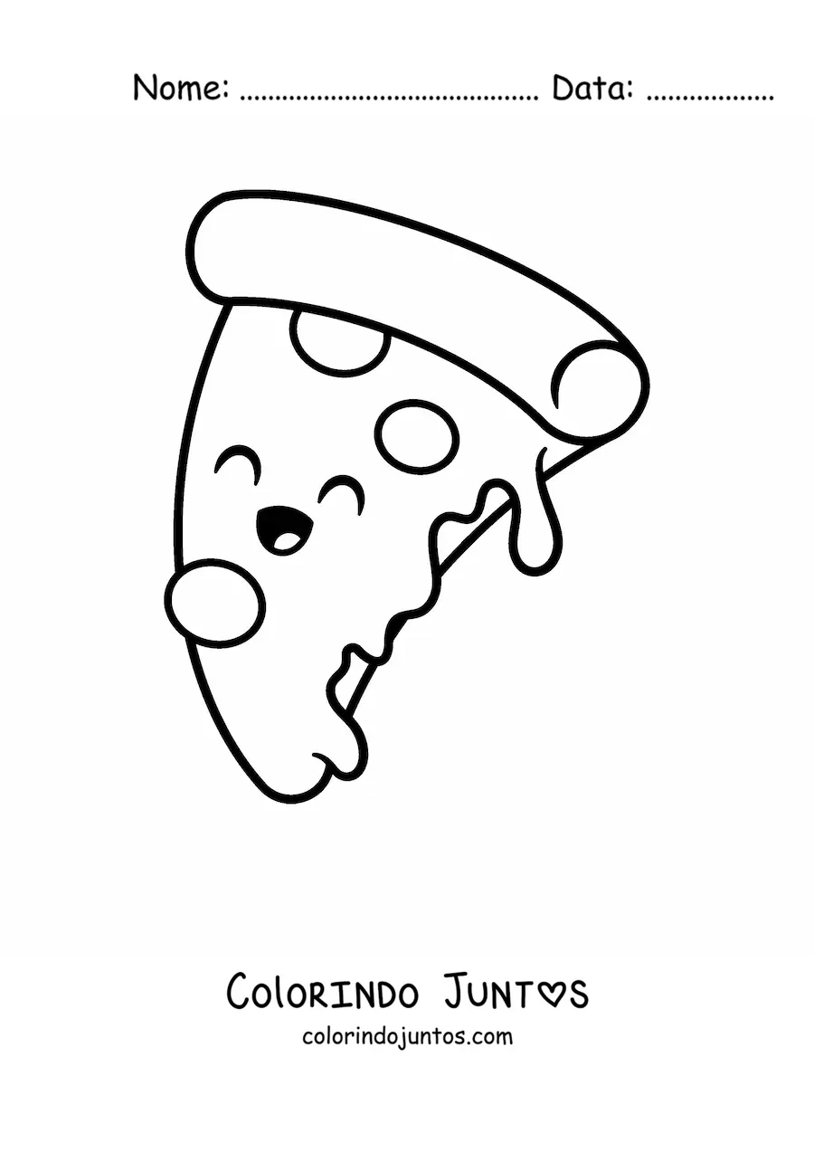 Desenho para colorir de fatia de pizza kawaii