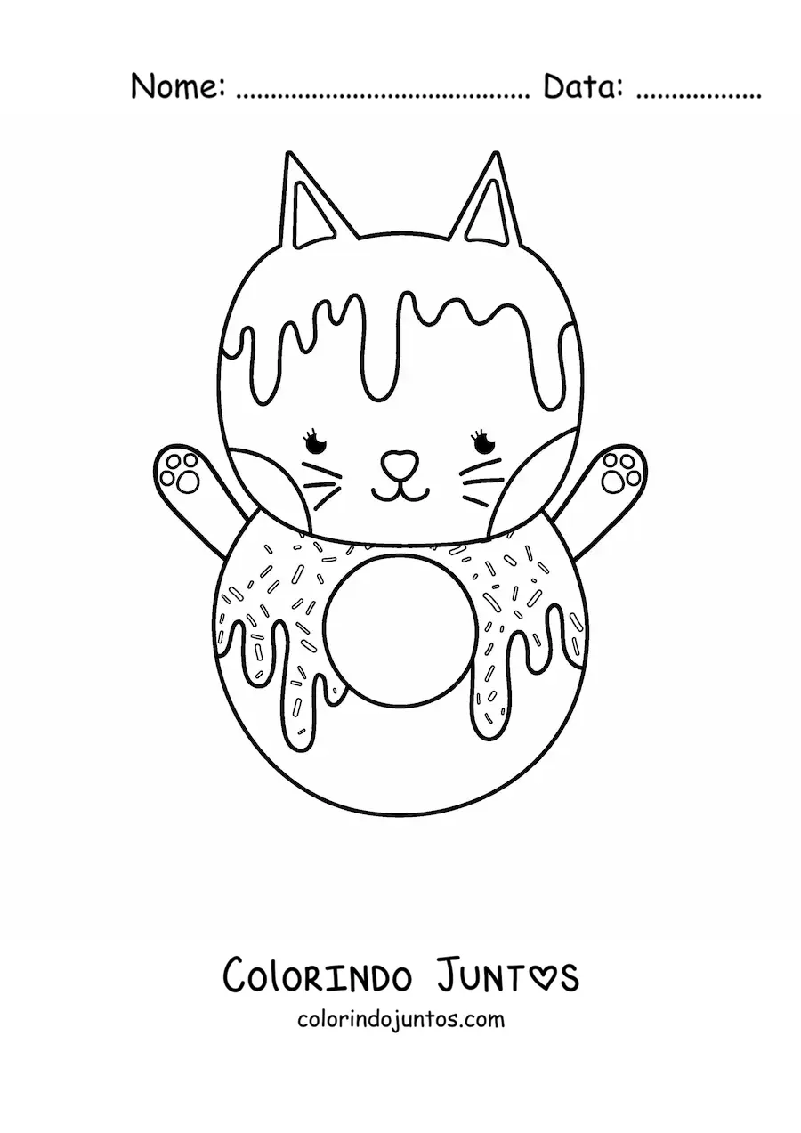 Desenho para colorir de gato rosquinha kawaii animado