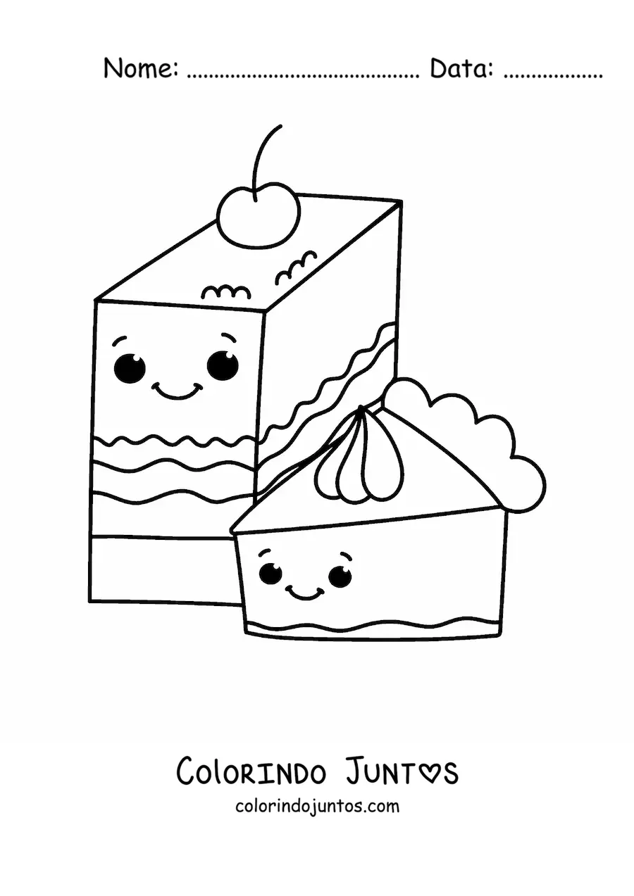 Desenho para colorir de bolos kawaii grandes
