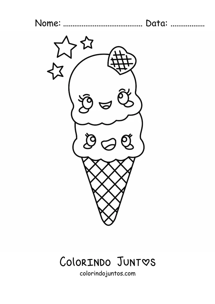 Desenho para colorir de casquinha de sorvete kawaii
