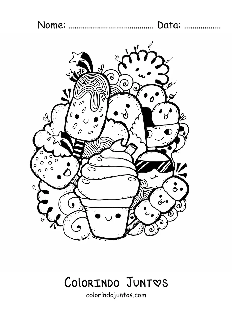 Desenho para colorir de sorvetes kawaii