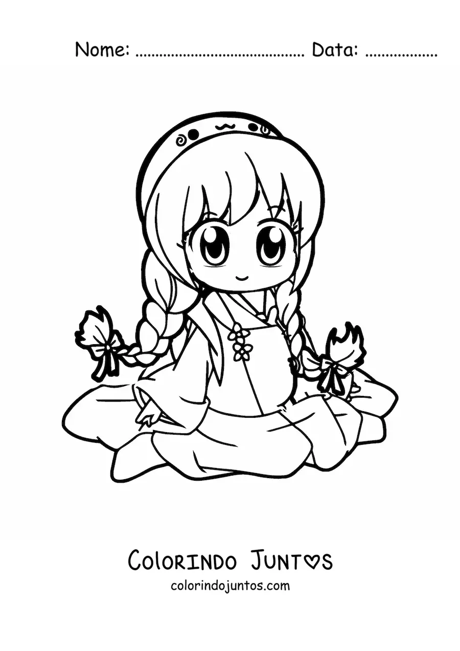 Desenho para colorir de boneca japonesa kawaii