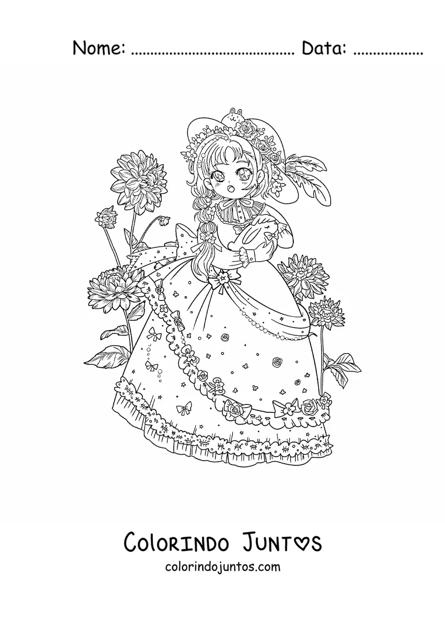 Desenho para colorir de garota anime kawaii estilo lolita