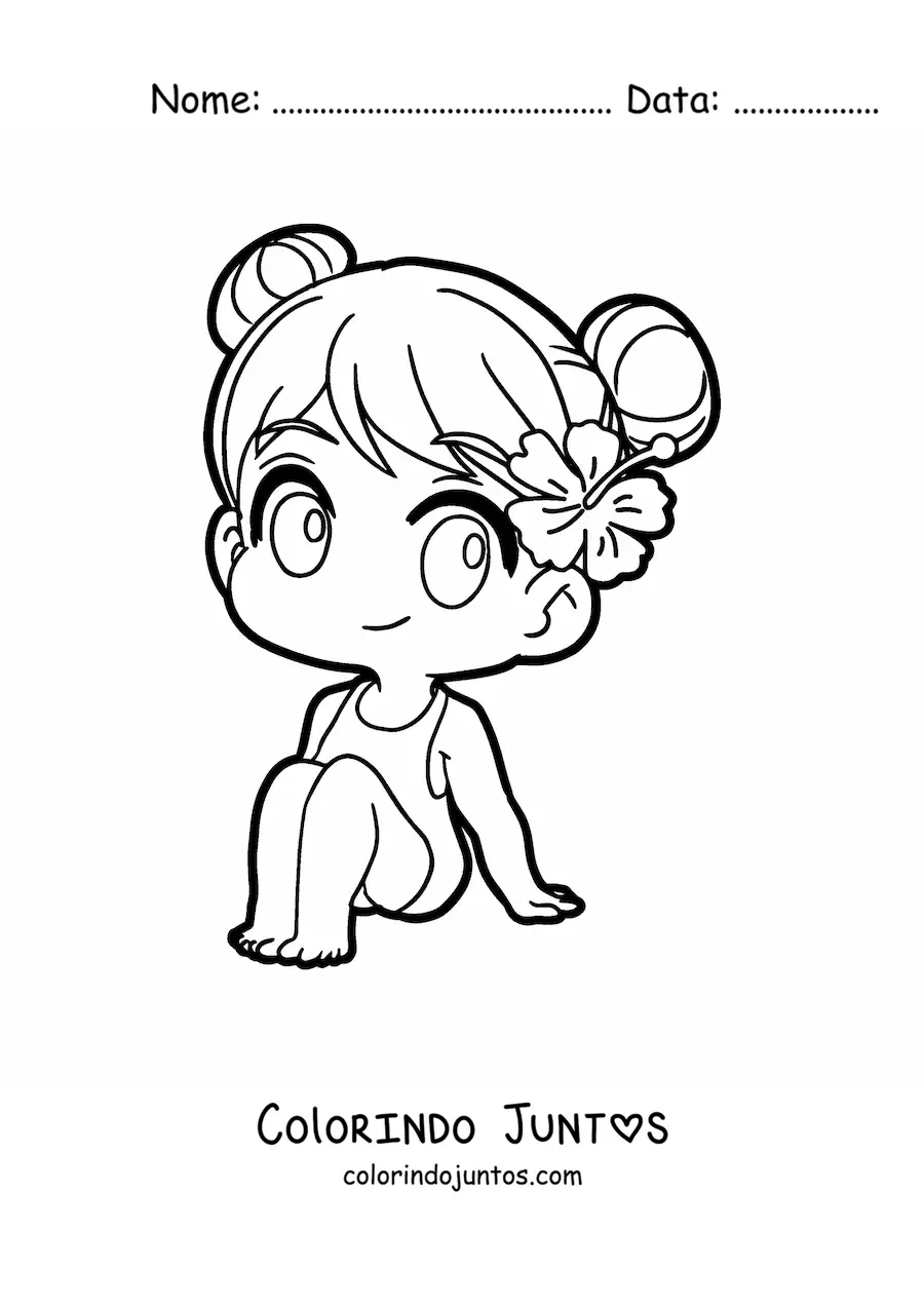 Desenho para colorir de menina kawaii sentada de maiô