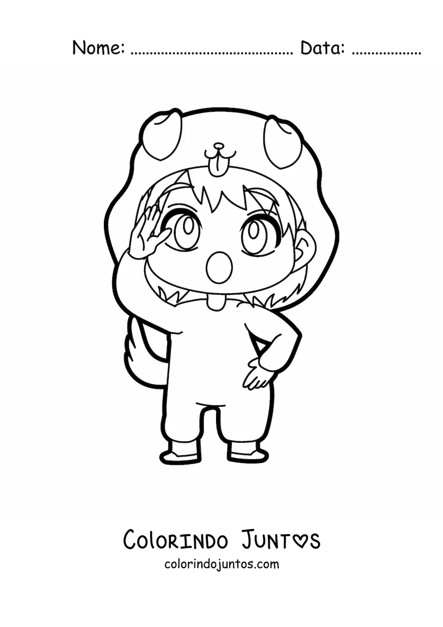 Desenho para colorir de boneca kawaii com fantasia de cachorro