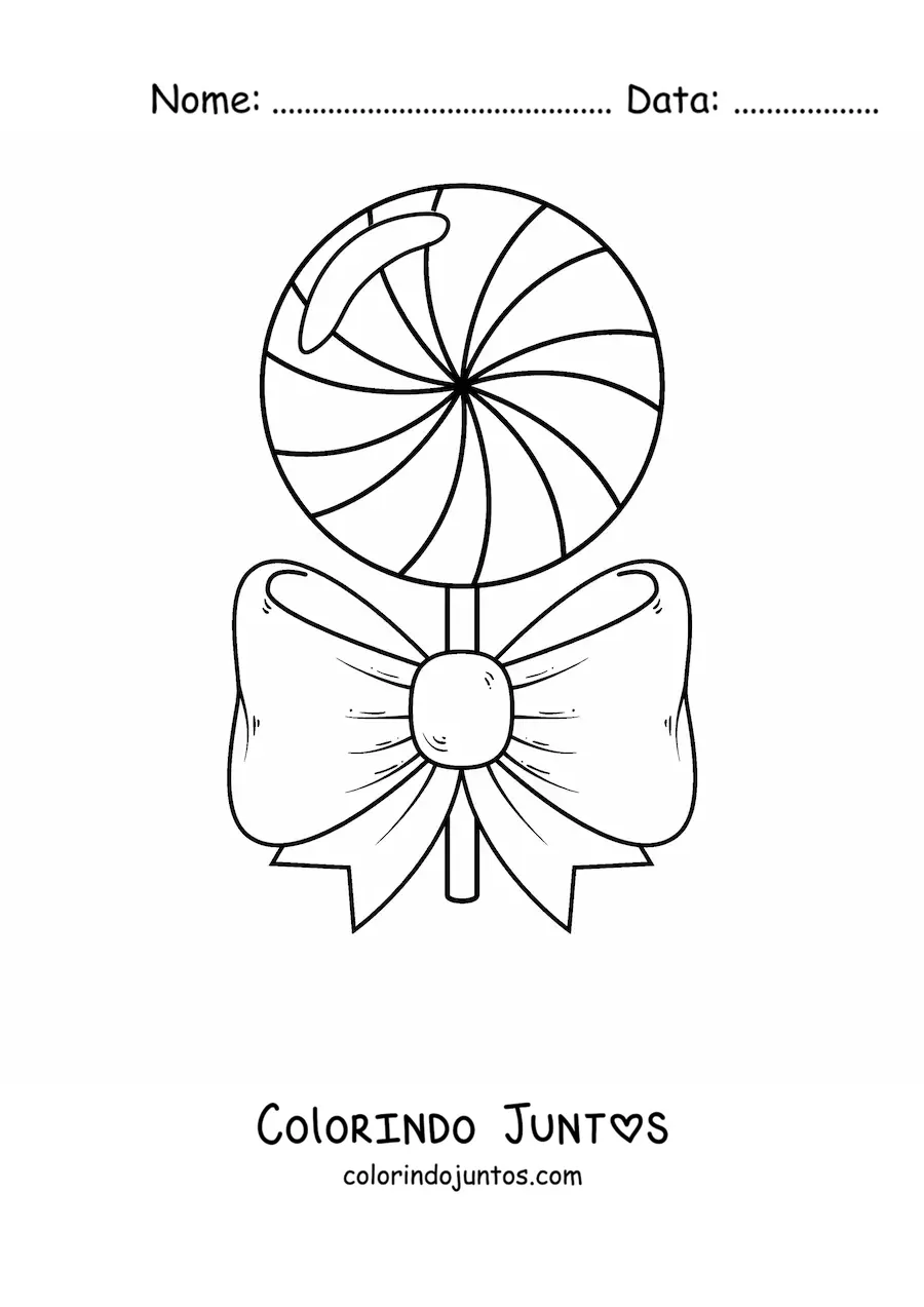 Desenho para colorir de um pirulito com um laco grande