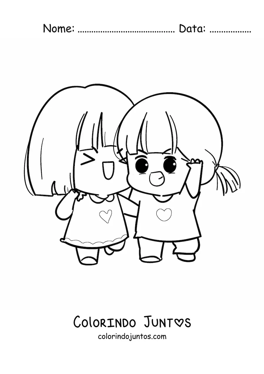 Desenho para colorir de meninas kawaii felizes