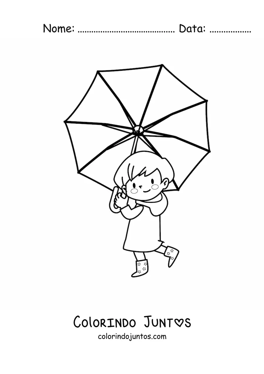 Desenho para colorir de menina kawaii com sombrinha