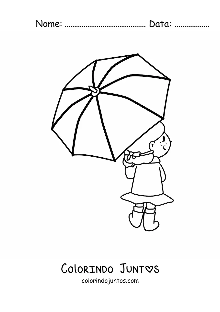 Desenho para colorir de boneca kawaii com sombrinha