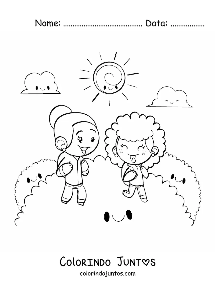 Desenho para colorir de meninas felizes no parque