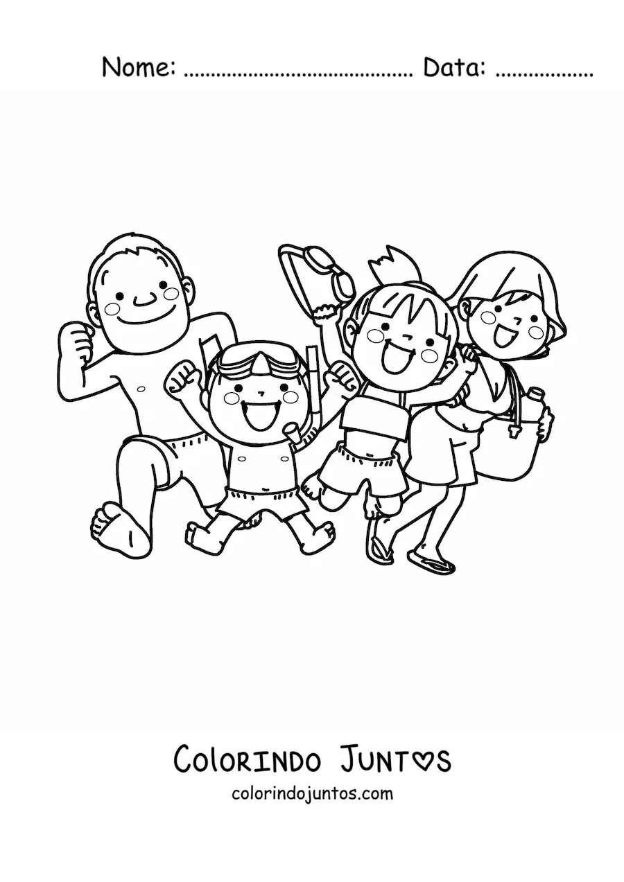 Desenho para colorir de família feliz de férias no verão