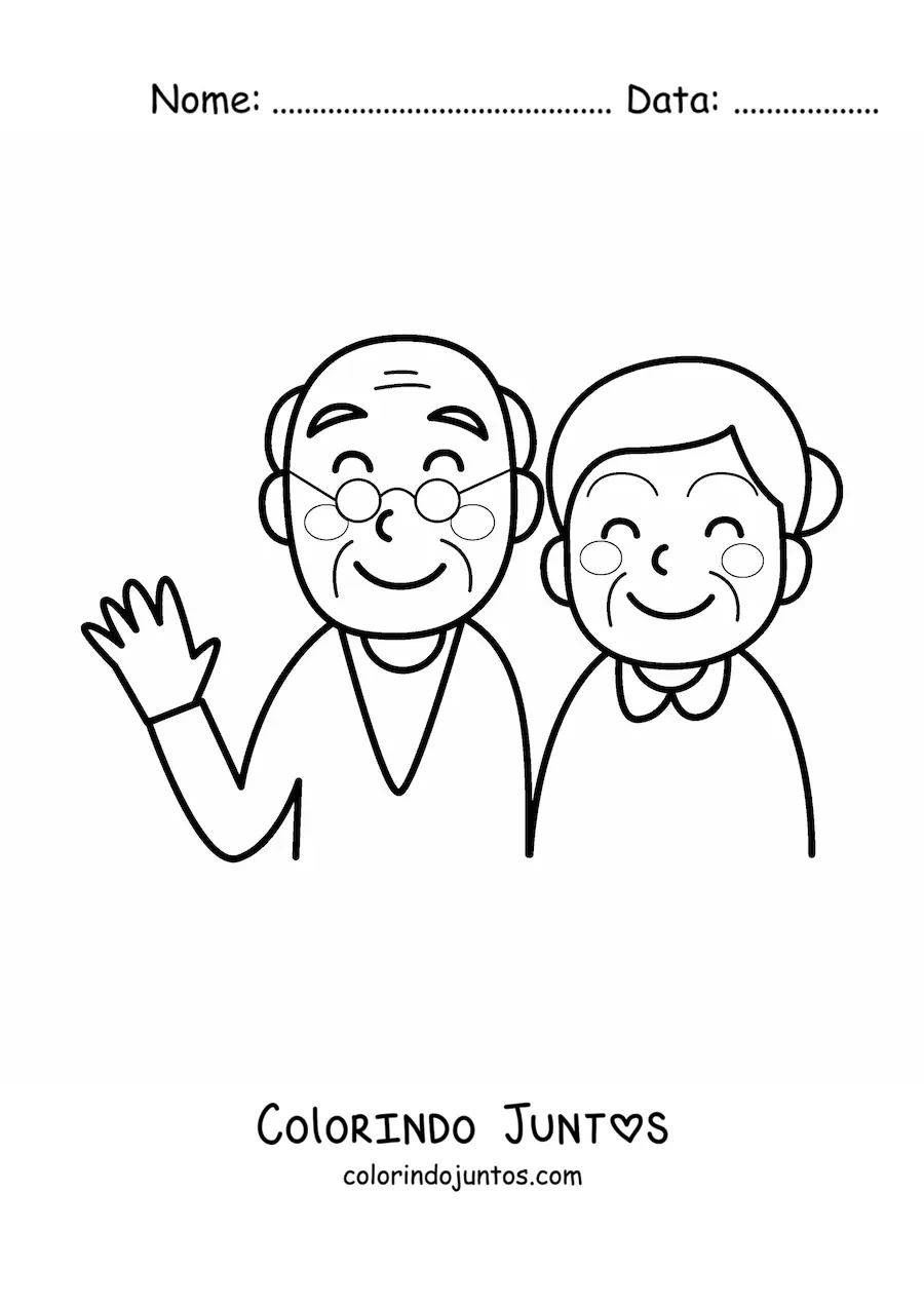 Desenho para colorir de casal de avós kawaii