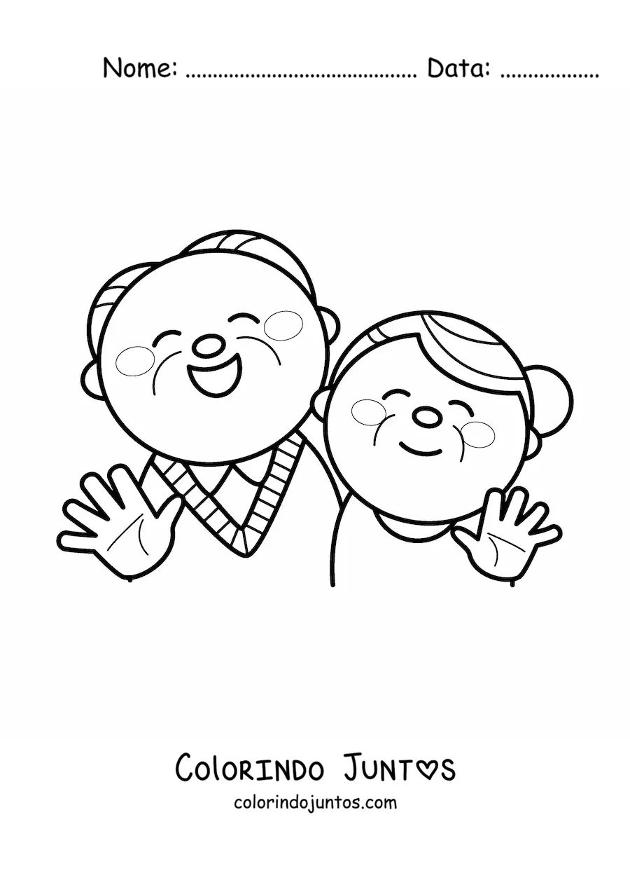 Desenho para colorir de casal de vovós kawaii