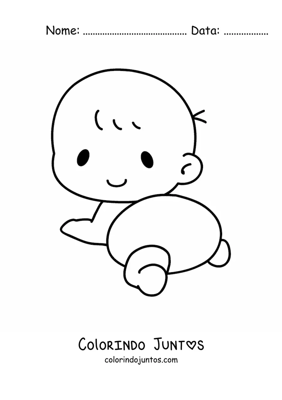 Desenho para colorir de bebê de fraldas engatinhando
