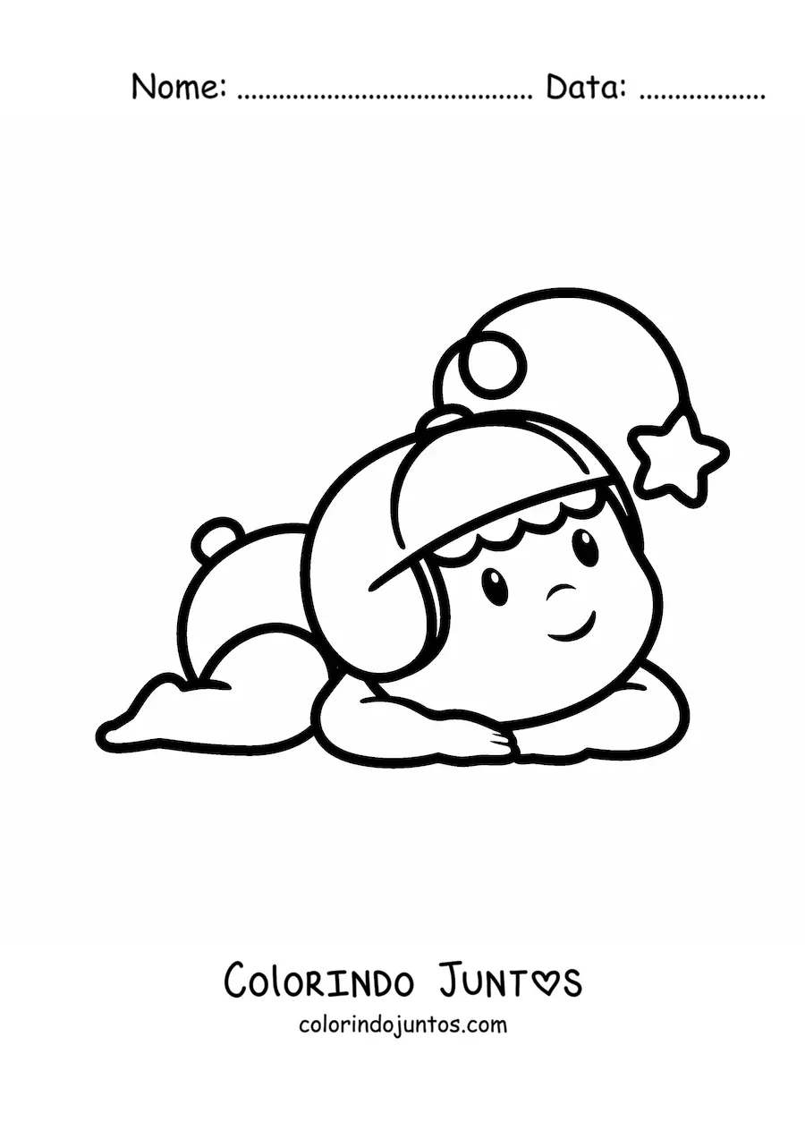 Desenho para colorir de bebê de fraldas com touca