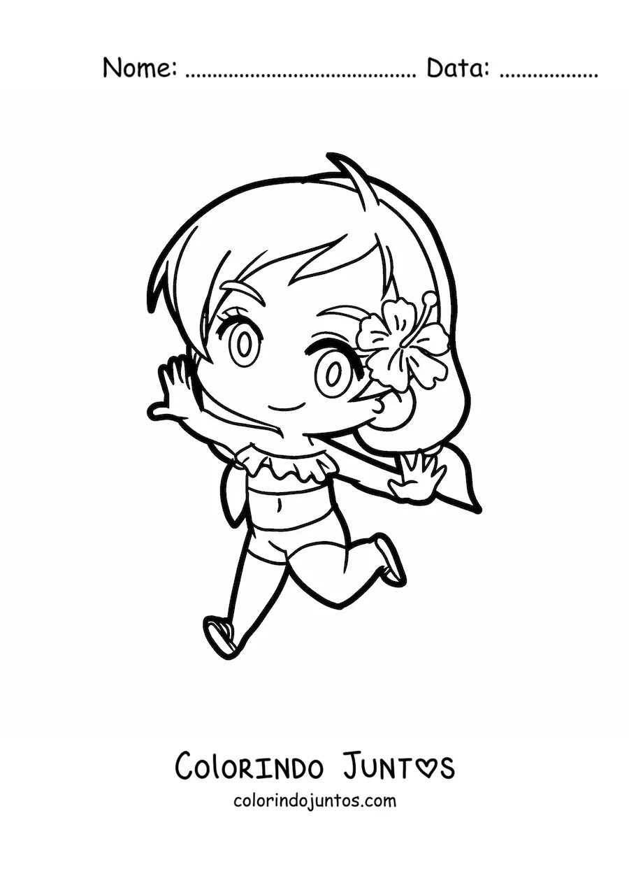 Desenho para colorir de garota kawaii de biquíni