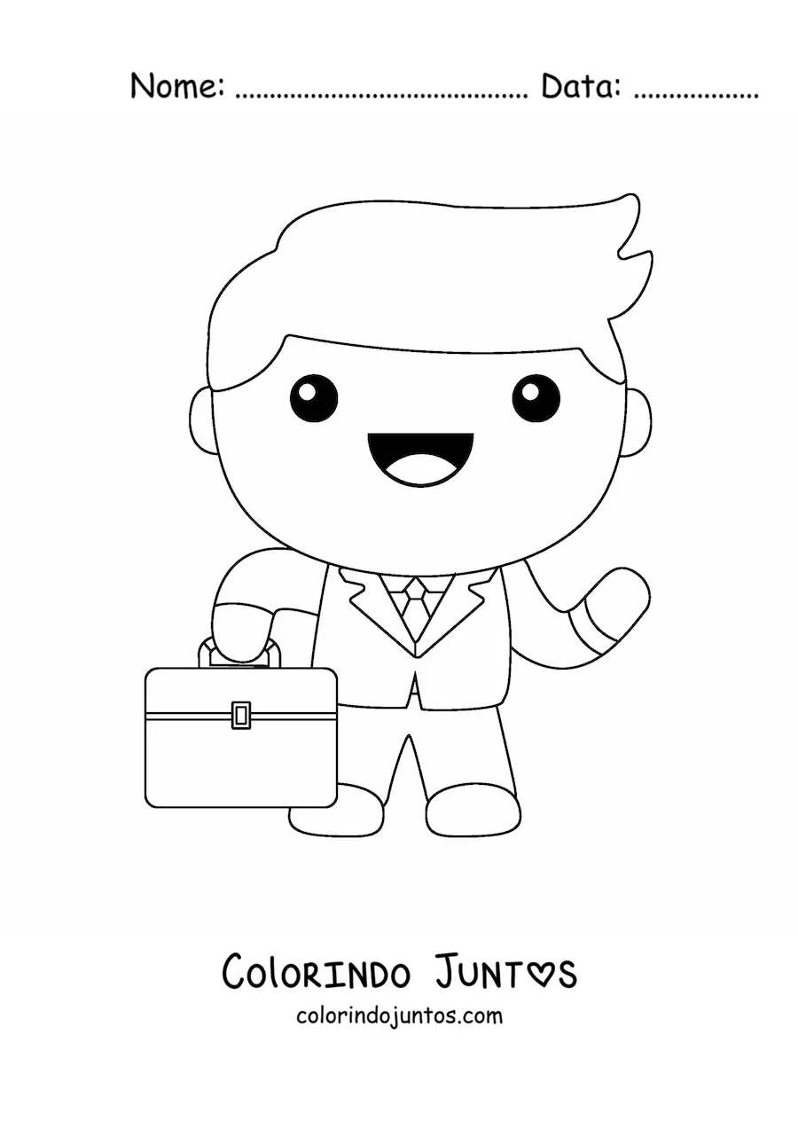 Desenho para colorir de homem de terno kawaii