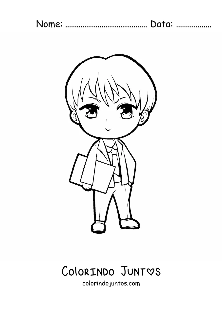 Desenho para colorir de homem anime kawaii de terno