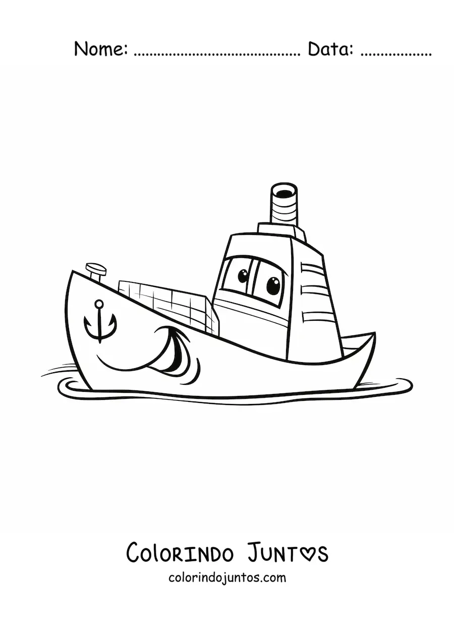 Desenho para colorir de barco animado