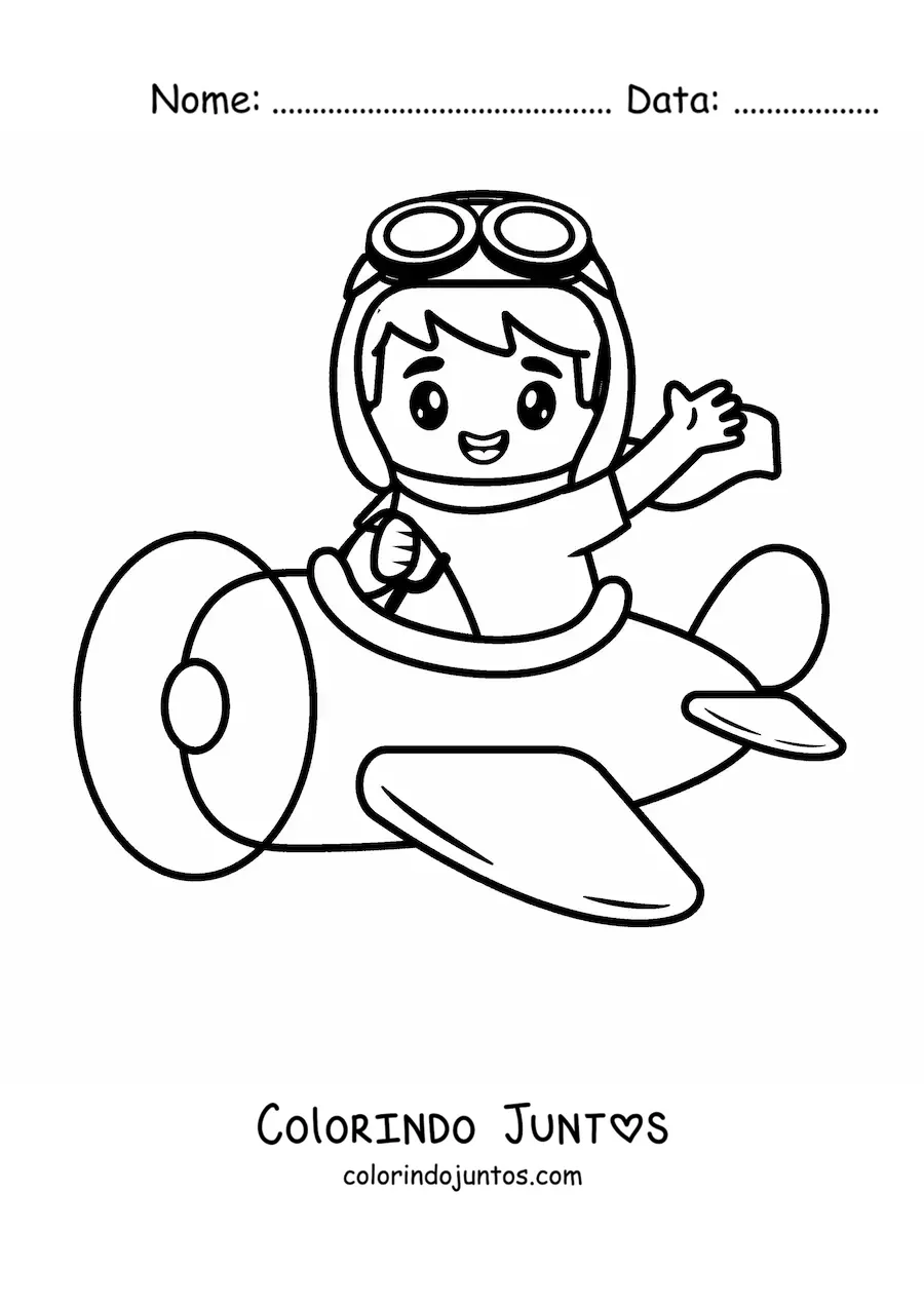Desenho para colorir de piloto de aviao kawaii