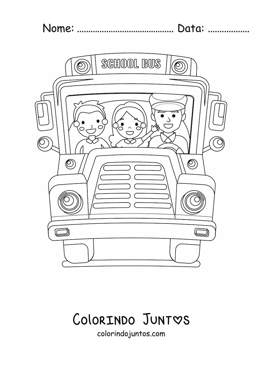 Desenho para colorir de onibus escolar com alunos
