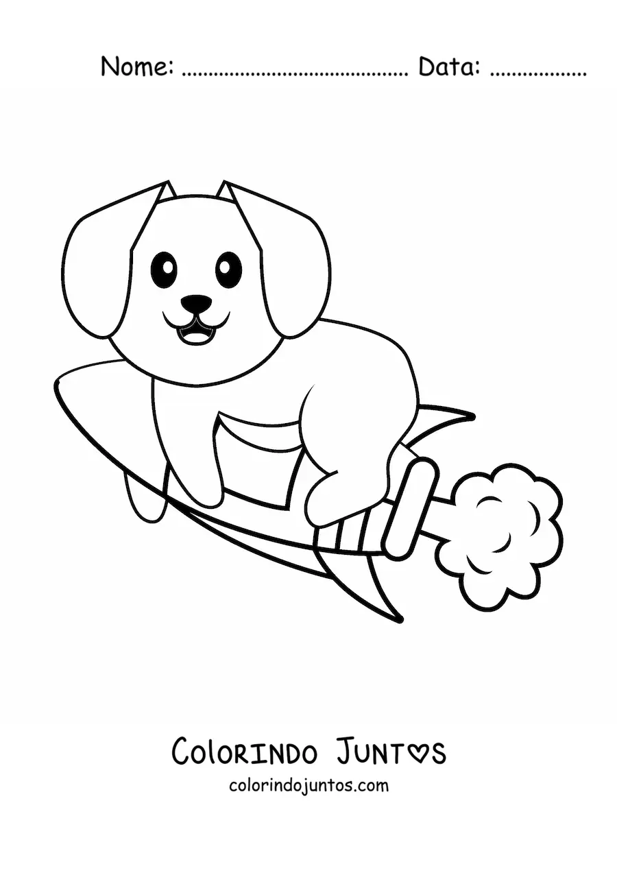 Desenho para colorir de cachorro animado em um foguete