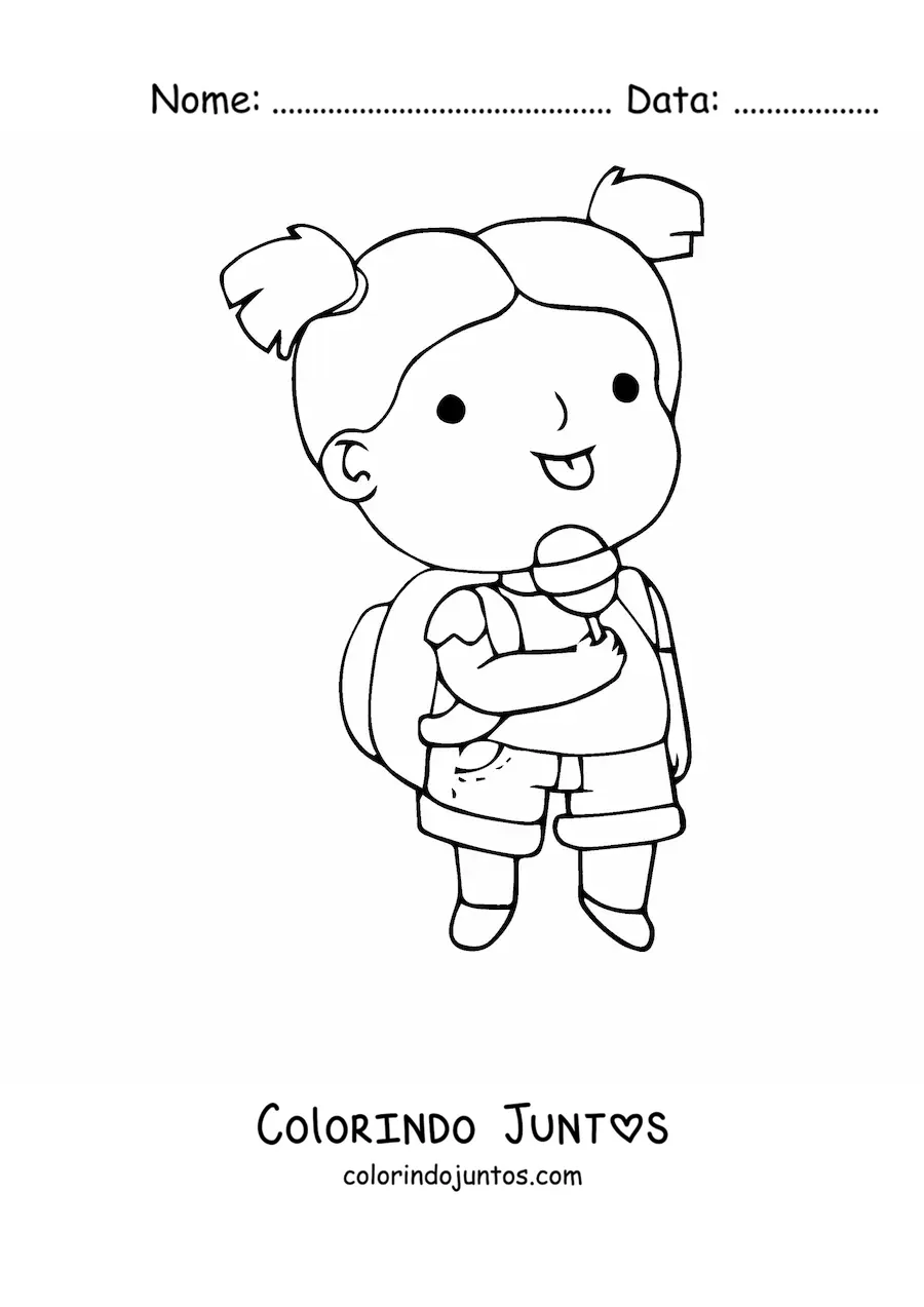 Desenho para colorir de uma menina comendo um pirulito