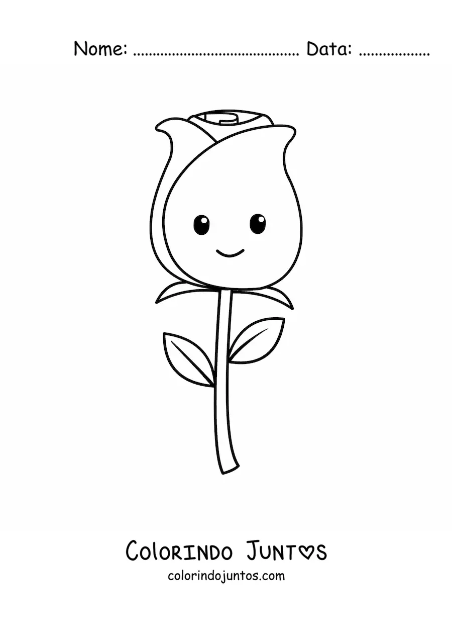 Desenho para colorir de rosa kawaii facil