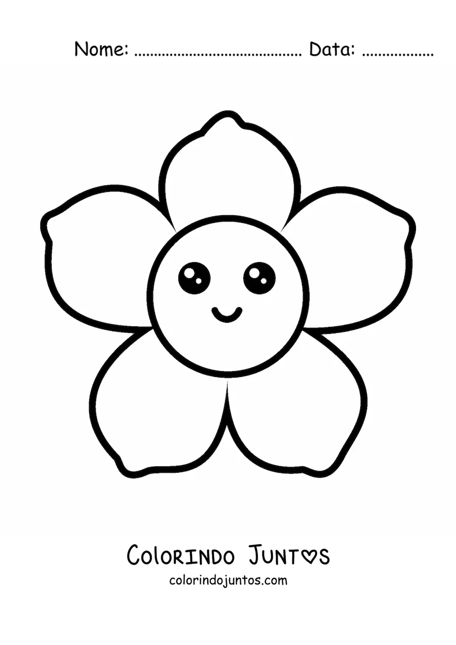 Desenho para colorir de flor kawaii grande facil