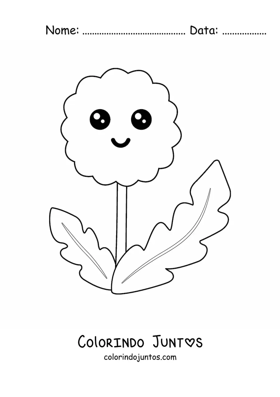 Desenho para colorir de dente-de-leao kawaii grande facil