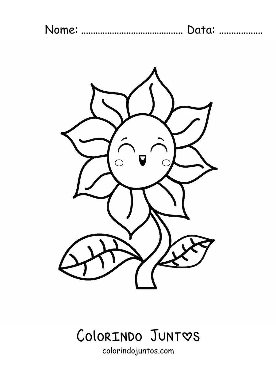 Desenho para colorir de flor kawaii grande bonita