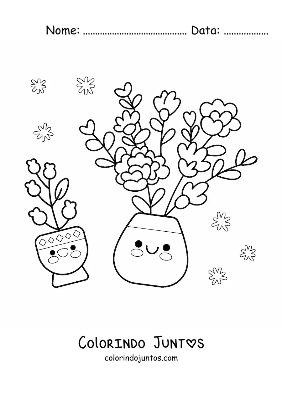 Desenho para colorir de vasos bonitos com flores kawaii