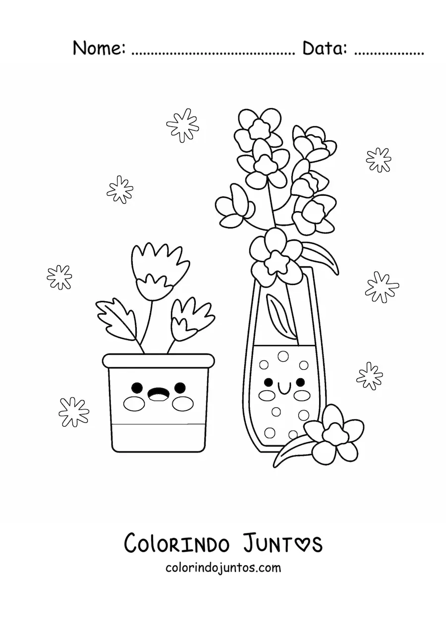 Desenho para colorir de 2 vasos com flores bonitas
