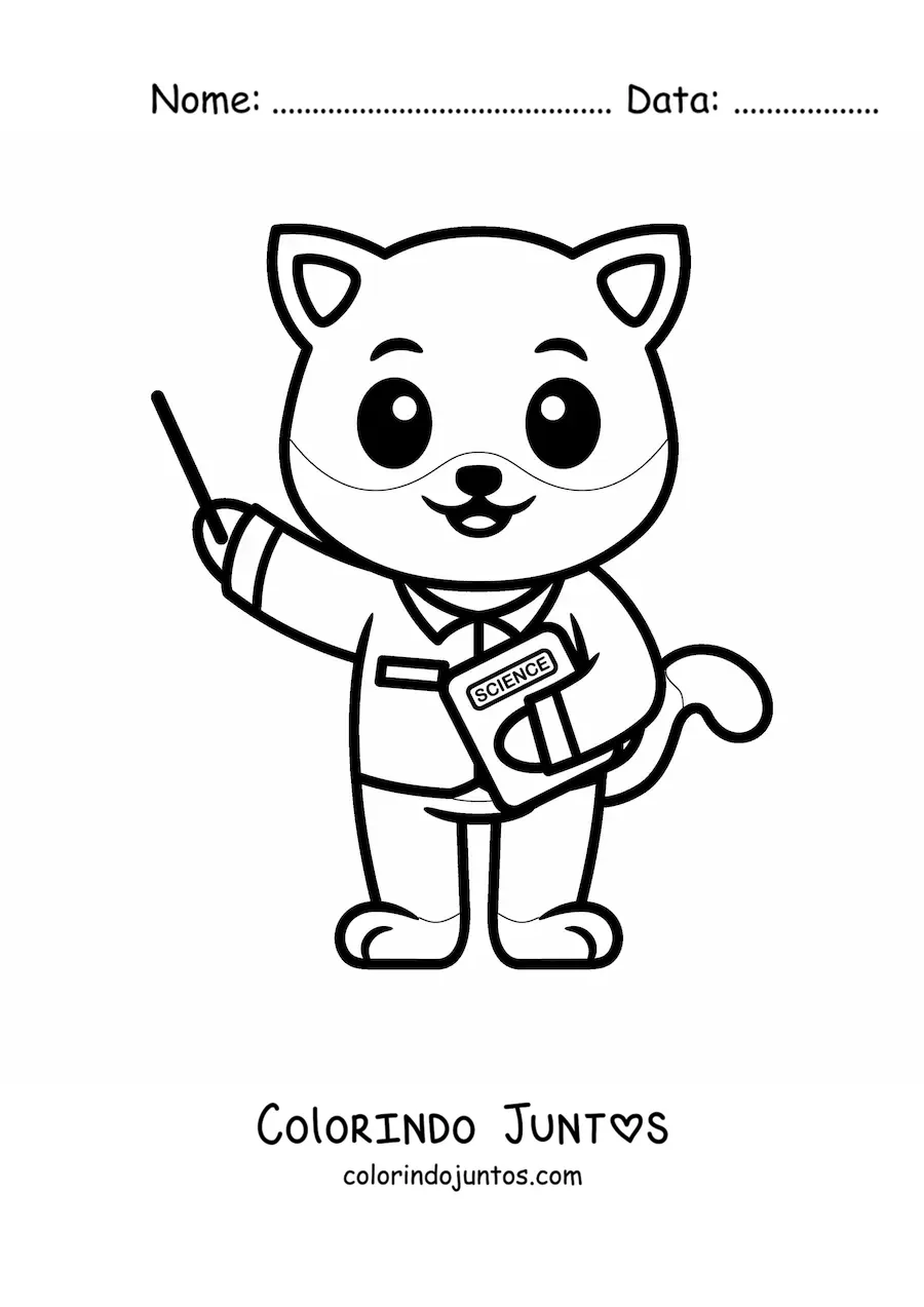 Desenho para colorir de gato cientista kawaii