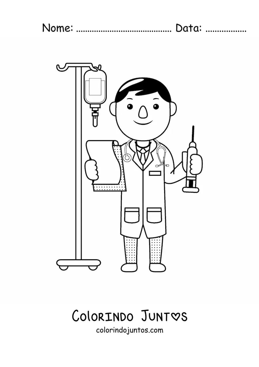 Desenho para colorir de doutor kawaii com seringa
