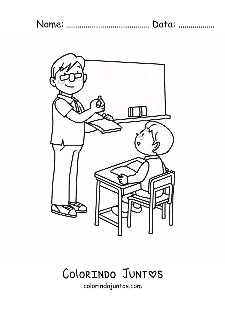 Desenho para colorir de professor e aluno