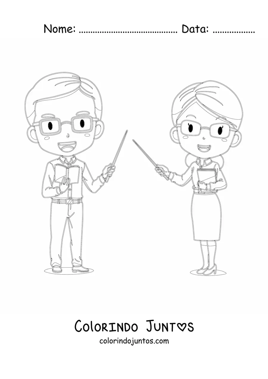 Desenho para colorir de casal de professores