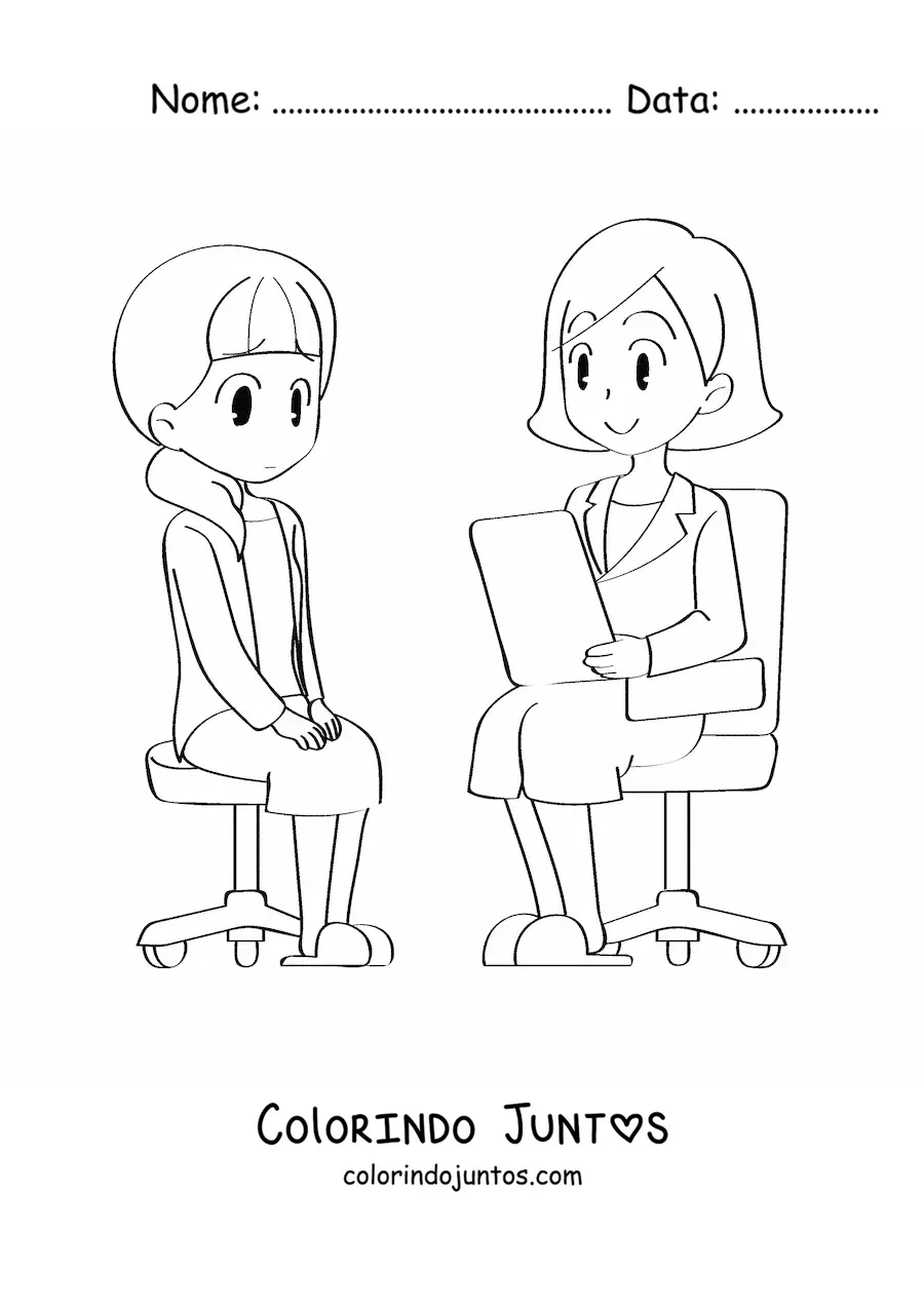 Desenho para colorir de medica atendendo uma paciente