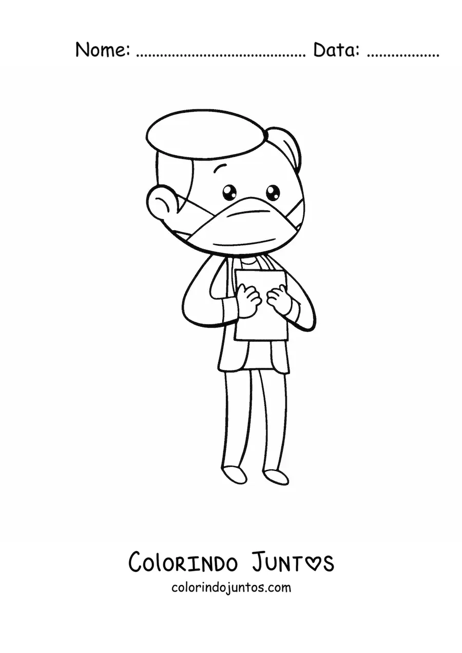 Desenho para colorir de doutor kawaii com mascara