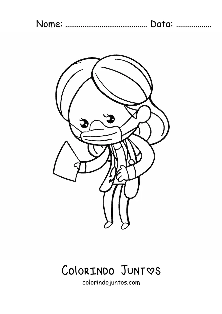 Desenho para colorir de medica kawaii com mascara