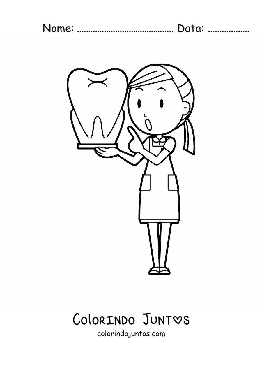 Desenho para colorir de mulher dentista e dente