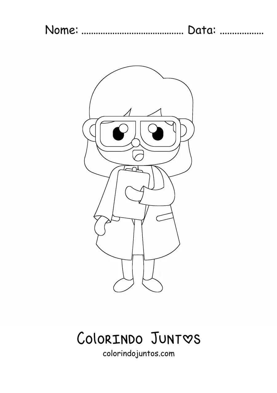 Desenho para colorir de mulher cientista kawaii